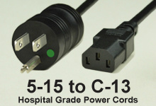 Hospital Grade NEMA 5-15 Hospital Grade Power Cord
